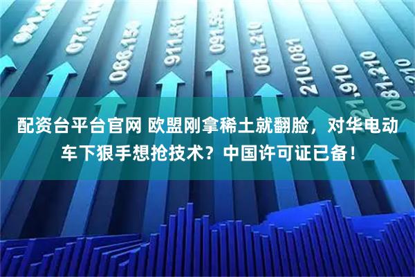 配资台平台官网 欧盟刚拿稀土就翻脸，对华电动车下狠手想抢技术？中国许可证已备！